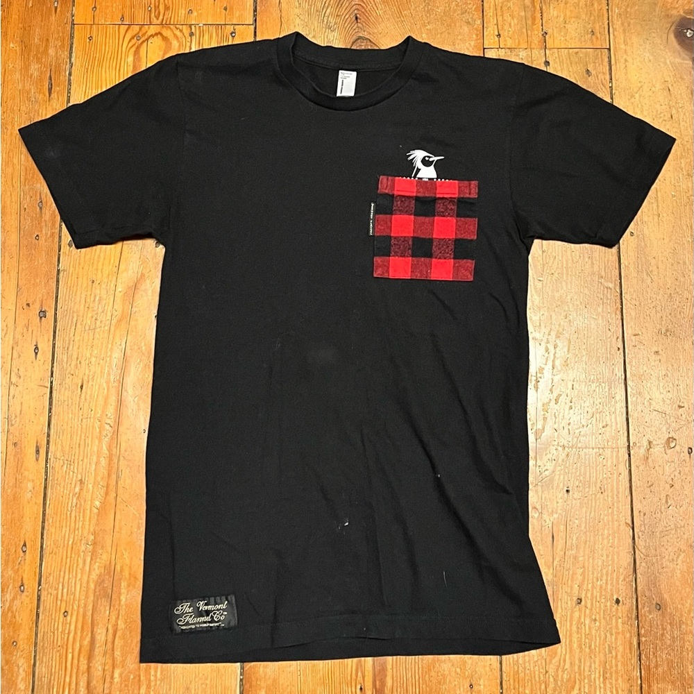 Vermont Flannel Company Penguin Plunge Themed T-Shirt with Red Plaid Pocket